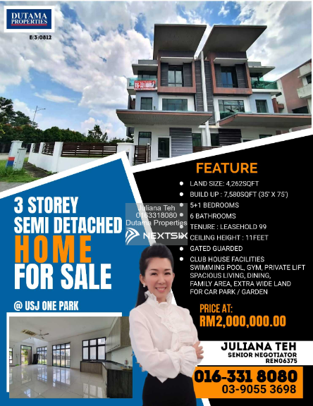 3 Storey Semi-detached Homes For Sale in USJ Selangor