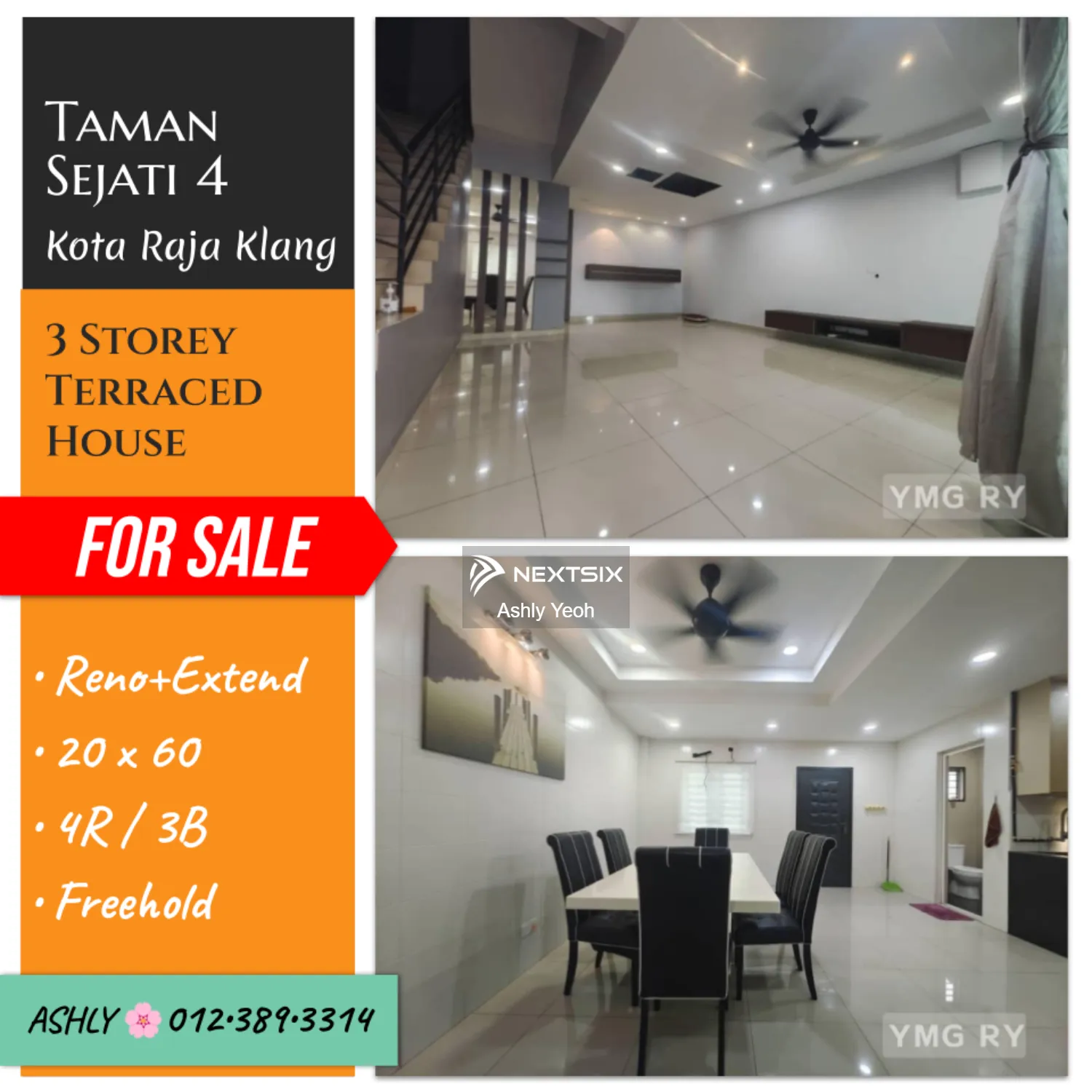 Reno⏫ + Extend↕️ 3 Storey Terraced House for Sale Taman Sejati 4 , Kota Raja 41200 Klang , Selangor