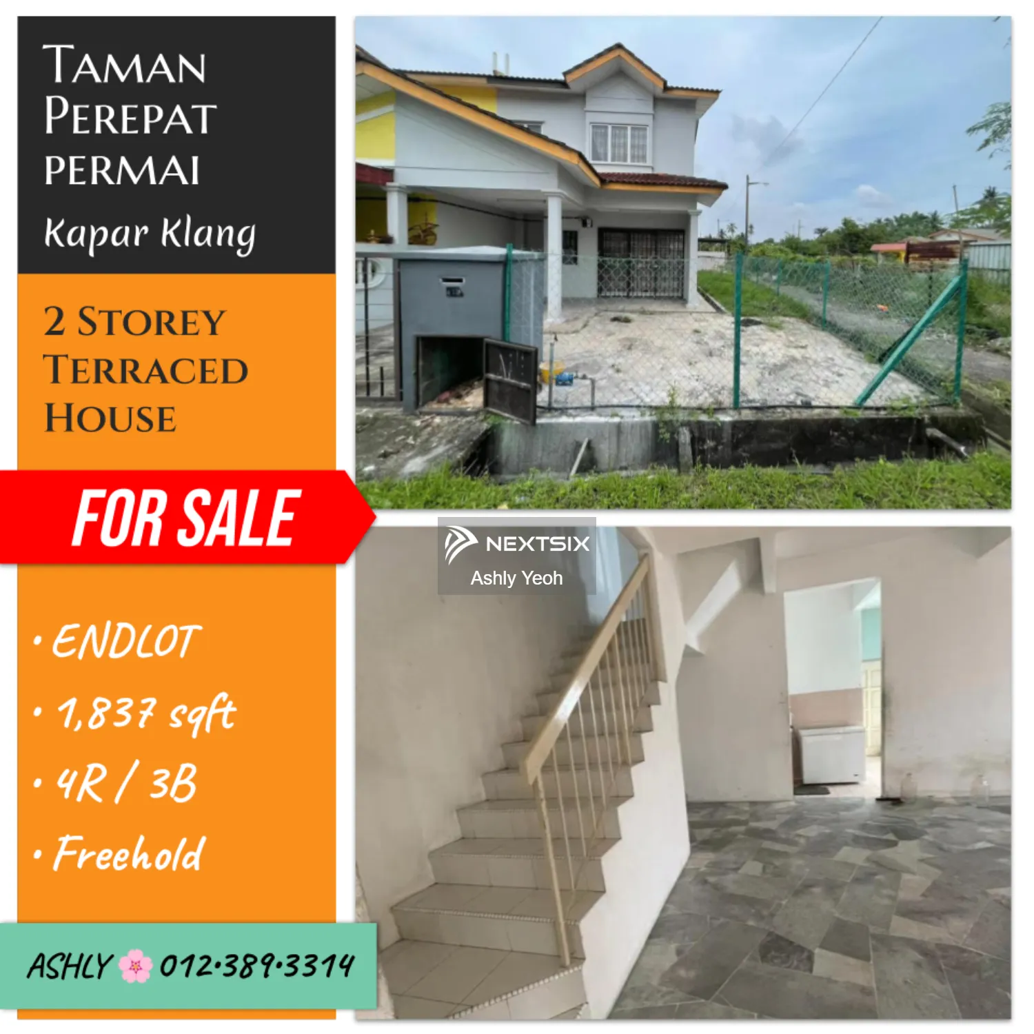 ENDLOT Double Storey Terrace House for Sale Jalan Penghulu Rashid , Taman Perepat Permai , 42200 Kapar Klang , Selangor