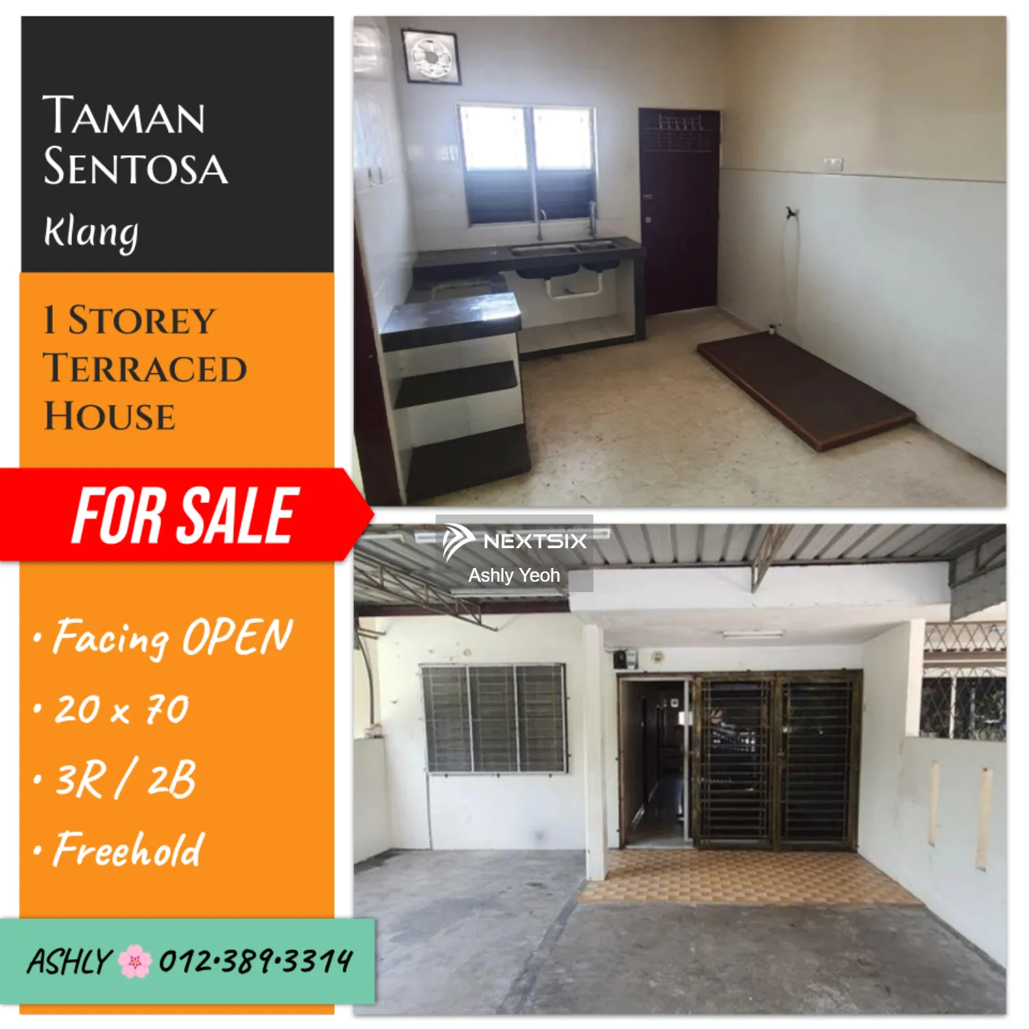 FACING OPEN Single Storey Terrace House for Sale Rumah untuk jual Taman Sentosa , 41200 Klang , Selangor