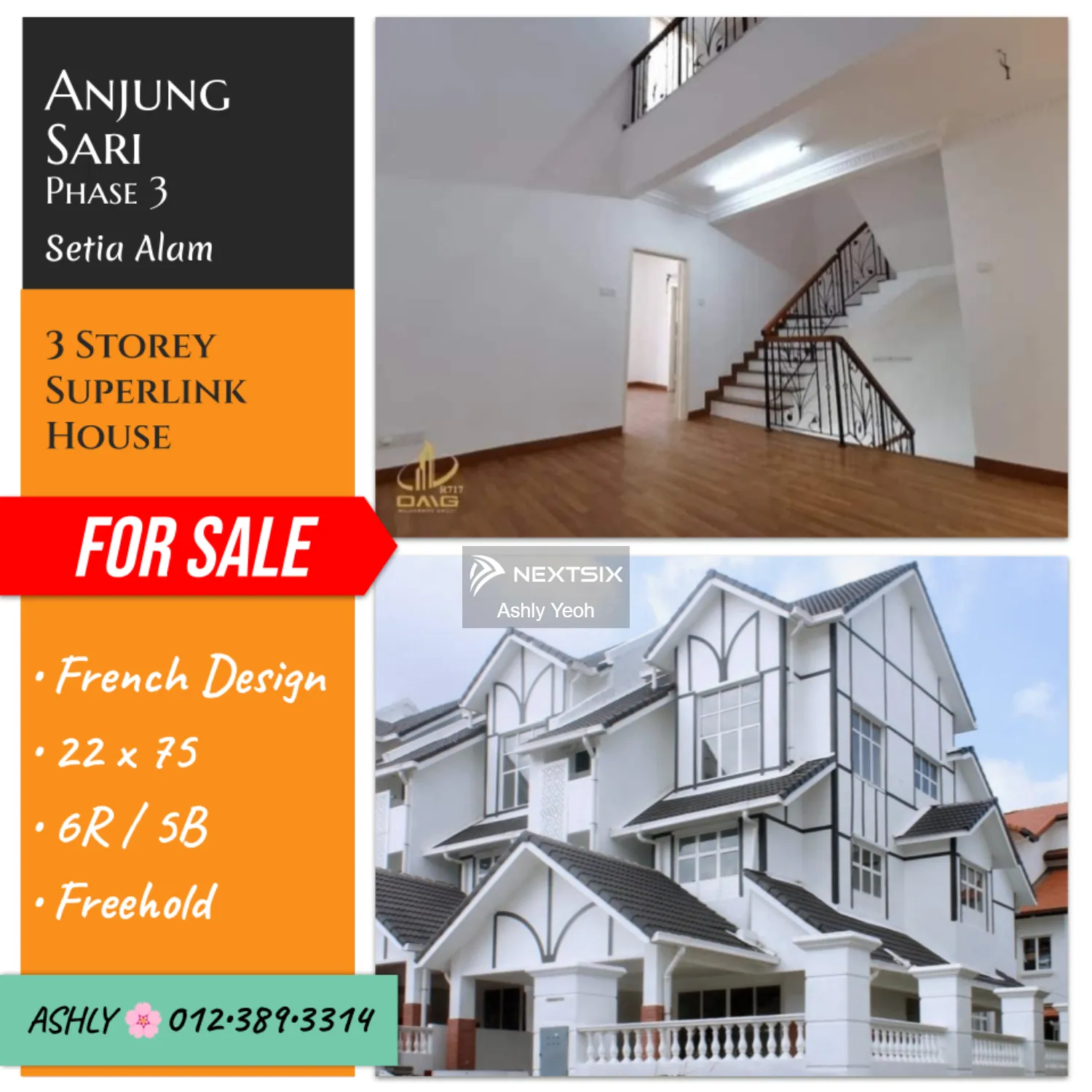 STUNNING FRENCH DESIGN 3 Storey Terrace Superlink House for Sale Rumah untuk jual Anjung Sari, Phase 3, Setia Alam , 40170 Shah Alam , Selangor