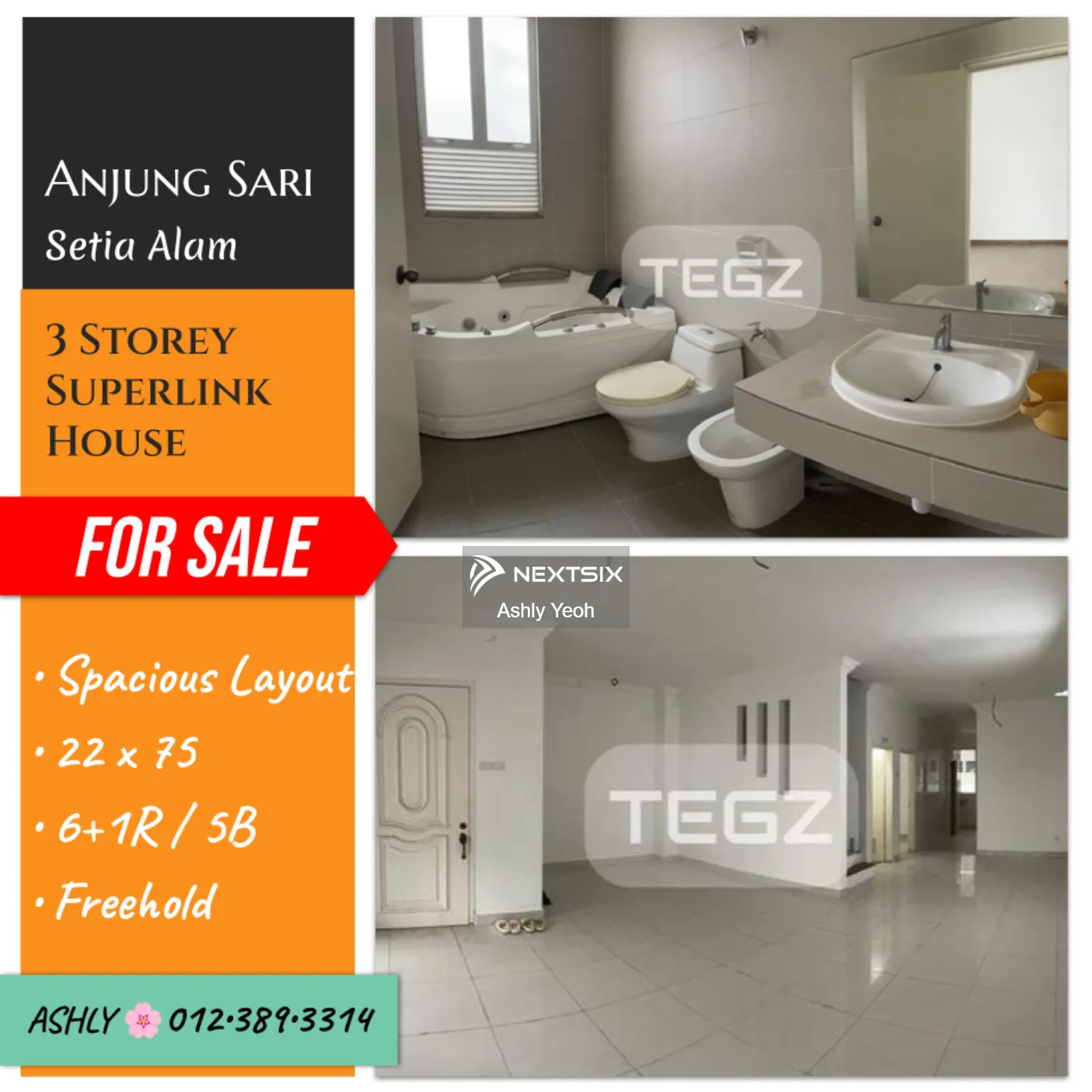 6+1R/5B Spacious 3 Storey Superlink Terrace House for Sale Rumah untuk jual Anjung Sari, 40170 Setia Alam, Selangor
