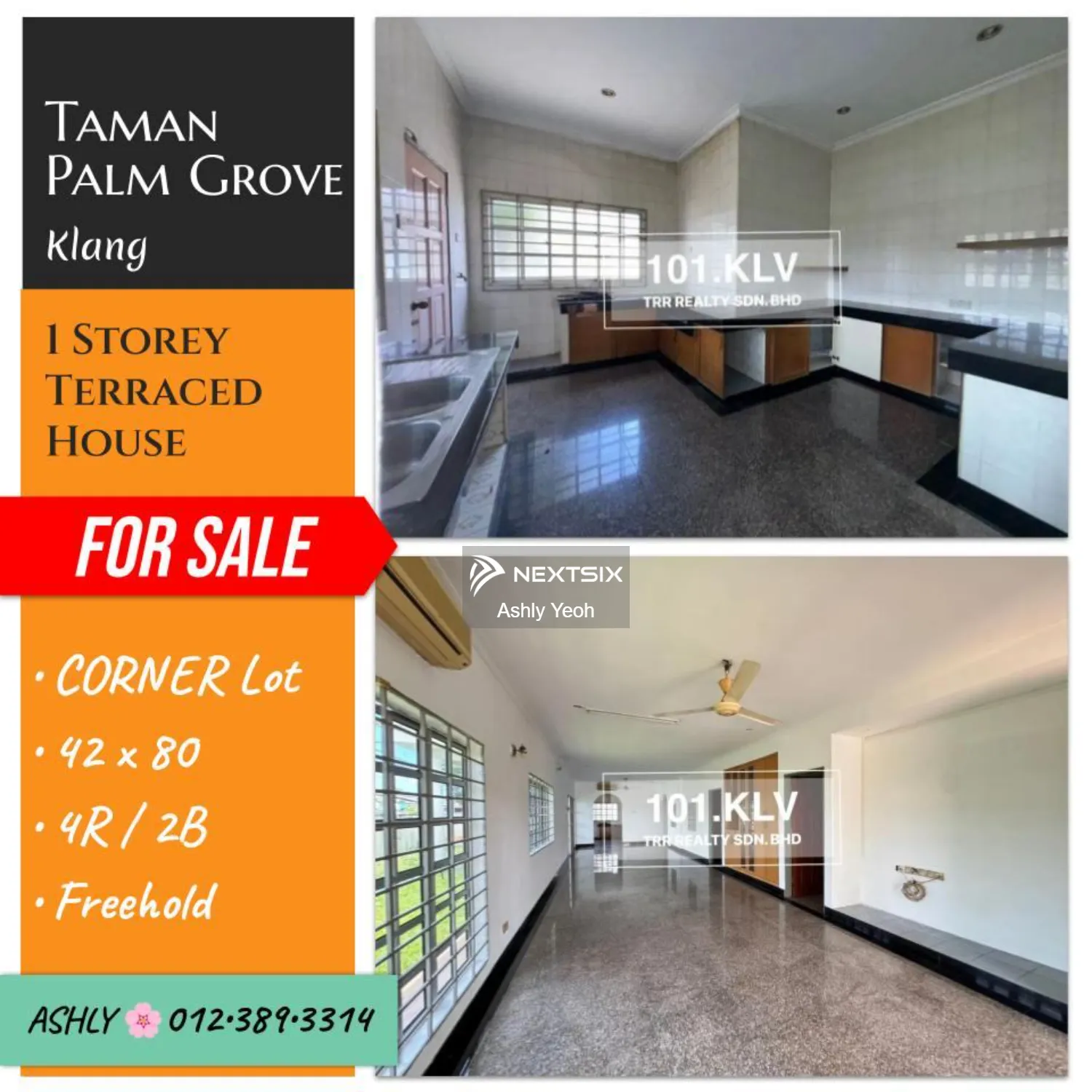 CORNER Single Storey Terrace House for Sale Rumah untuk jual Taman Palm Grove 41200 Klang Selangor