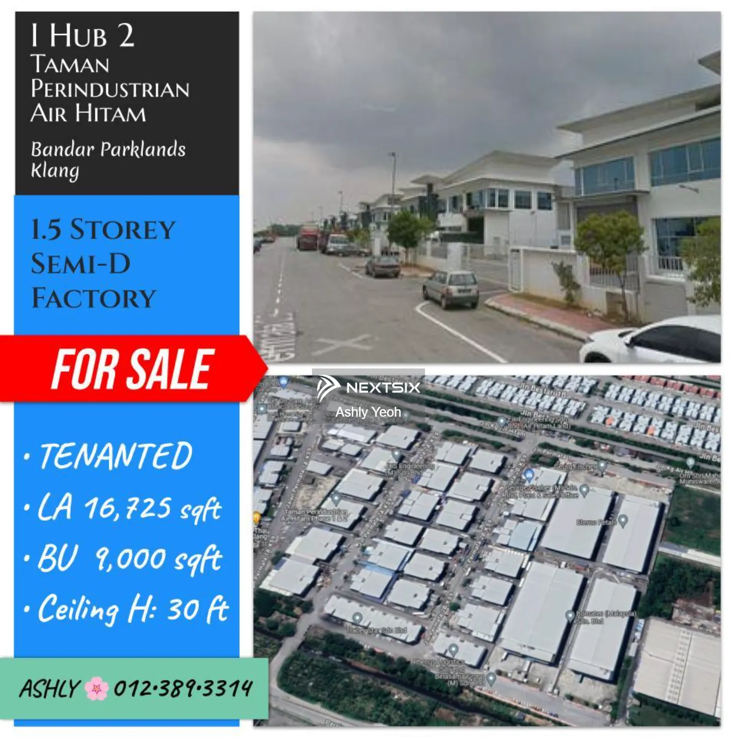 TENANTED 1.5 Storey Semi D Factory for Sale Kilang untuk jual Taman Perindustrian Air Hitam, Bandar Parklands Klang, KSL Bestari, IHub2 42100 Klang Selangor