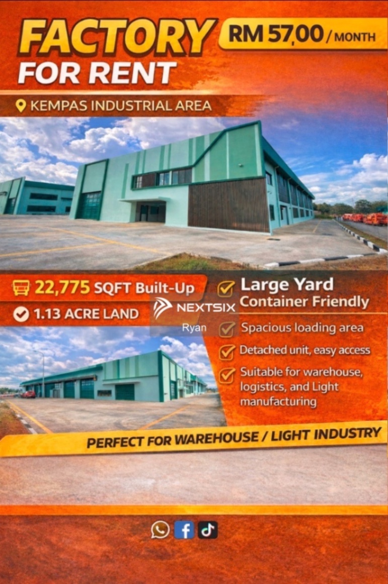 Detached Factory For Rent in Johor Bahru Johor