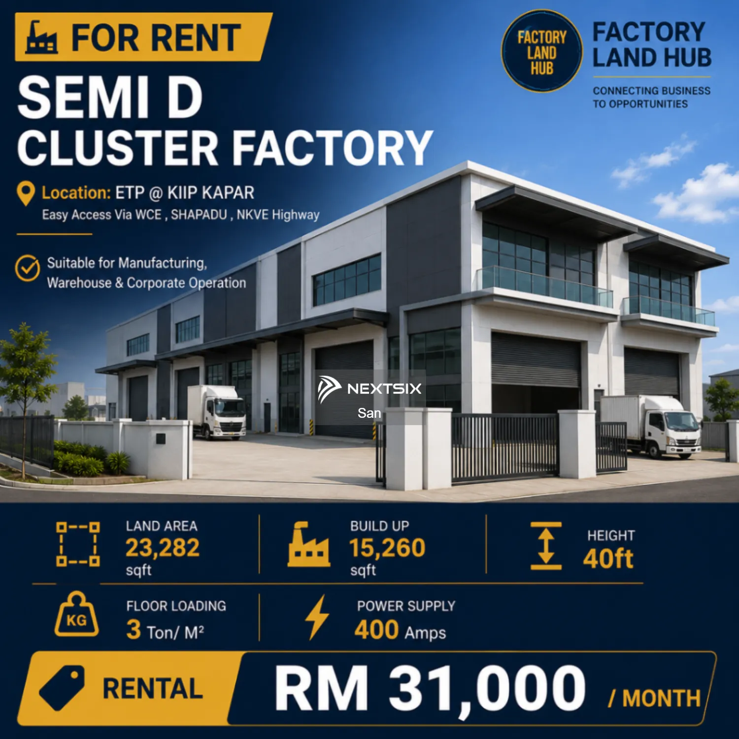 Semi-D Factory For Rent in Kapar Selangor